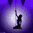 Animated contact sheet of a female silhouette performing pole dance moves against purple gradient backgrounds with white circular highlights, arranged in 3x3 grid with one empty cell.