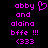 Pixelated text in bright pink on black background with a heart symbol replacing 'y' in 'abby', repeated twice side-by-side.