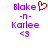 Pixelated text and symbols in purple and red on white background, with one version showing a red heart symbol next to 'Blake' and the other version omitting it.