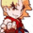 Pixelated character with blonde hair and red clothing in three sequential poses showing arm movement from raised to lowered position.