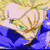 Animated sequence of a character with spiky yellow hair and blue clothing performing a dynamic pose against a light background.