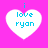 Four white heart shapes on a bright pink background, each containing blue text reading 'i love ryan' with the letter 'i' positioned above the heart.
