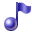 Four blue musical note icons arranged in a on gray background, each with distinct flag shapes and consistent circular note heads