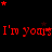 Red text 'I'm yours' repeats across black background with scattered red and dark red stars, one gray rectangle in bottom-right corner.