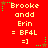 Red background with yellow text reading "Brooke andd Erin = BF4L =]" repeated in six positions, each surrounded by green or brown star-like pixel clusters