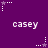 Purple background with repeated white text 'casey' and alternating star-and-dot patterns in pixelated style.