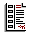 Pixelated document icon with black and red elements on white background, showing vertical list of rectangles and horizontal lines.