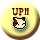 Two side-by-side animated AIM buddy icons featuring a pixelated cat face with brown and white fur, yellow circular background, and "UP!!" text in different colors across frames.