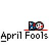 Animated contact sheet of a pixel art April Fools buddy icon featuring two characters interacting across 14 frames with text bubbles and motion changes.