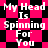 Pixelated text 'My Head Is Spinning For You' repeats across a black and pink checkered background with shifting diamond patterns.