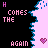 Pixelated text and heart symbols on a black background with pink and blue jagged borders, animated across frames.