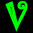 Two pixelated V-shaped symbols with a 9-like loop, one green and one red, displayed side-by-side on black background.