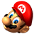 Pixelated 48x48 static icon of a cartoon character with red cap, blue eyes, and brown skin wearing a white 'M' logo on the cap.