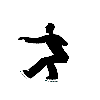 Black silhouette of a figure in dynamic skating poses on gray background, with teal accents on feet and lower legs.
