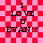 Red and pink checkered background with black text reading "I LOVE U EVAN!!!" in four identical , one showing a faint heart overlay