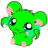 Green cartoon mouse with pink inner ears and feet, large blue eyes, and a black rectangular text box reading 'SNORT!!!' on a white background.