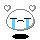 Pixelated white circular face with closed eyes, blue tears streaming down cheeks, and four heart shapes floating above; two variations show red square mouth or downturned black mouth.
