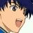 A 48x48 pixel animated buddy icon featuring a close-up of an anime-style character's face on the left and text elements on a black background on the right, displayed as a contact sheet with two frames.