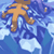 Pixelated static icon of a brown stick figure running against a blue gradient background with white cloud-like shapes.