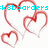Red heart outlines in varying sizes on white background with cyan text fragments; animated hearts shift slightly between frames.