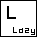 Six -aligned display variations of a black L-shaped symbol and fragmented text below it on white backgrounds