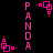 Pixelated pink text 'PANDA' vertically aligned with four distinct animated square patterns on black background.