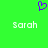 Green background with purple pixelated heart symbol above two white 'Sarah' text blocks.