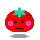 Pixelated red tomato with green stem, pink cheeks, and black eyes; two expressions show angry face or open mouth with steam above head.