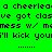 A static digital image with bright green background and black text repeating 'a cheerlea', 've got clasve', 'ness w/ mass', 'I'll kick you' in three horizontal , with pink rectangular overlays on some text segments