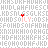 Red heart-shaped pixel art icons with 'ILY' text appear in a over a gray background of repeating alphanumeric characters