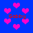 Blue background with scattered pink hearts and red text reading 'Gabby' in four locations.