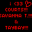 Red pixelated text on black background with repeated phrases and symbols, including 'i <33', 'COURTS!!!', 'SAVANNA T.!!!', '&', and 'TAYBAY!!!'