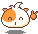 Pixel art character with orange and white fur, small pink ears, and a flame-like tail in four distinct expressions.