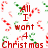 Pixelated red and green candy canes surround fragmented text reading 'All I want 4 Christmas' on a white background.