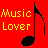 Four animated frames of a music-themed buddy icon showing musical notes with changing text colors on a red background.