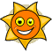 twelve sun-shaped cartoon icons with orange faces and yellow starburst rays, each displaying distinct facial expressions against a gray background