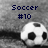 Pixelated soccer ball icon with "Soccer #10" text above, featuring a small blue arrow symbol in the second frame.