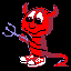 A contact sheet of 10 animated frames showing a red cartoon devil character with horns, tail, and pitchfork against black background.