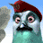 Animated contact sheet showing three frames of a cartoon character with teal skin, red beret, and exaggerated facial expressions against a blue sky background.