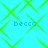 A static image with a bright cyan background overlaid by green geometric lines forming diamond shapes, each containing the text "becca" in blue pixelated letters.