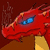 Red dragon head with blue eyes and yellow neck, emitting smoke against brown background, with purple and gray text