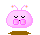 Four pixelated pink creatures with closed eyes and antennae, each in distinct poses on brown platforms against a gray background.
