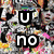 A four- pixelated image with text overlays: 'u no', 'luv', 'my feinds', and 'with all my heart' across distinct backgrounds