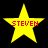 Four yellow star-shaped icons with red text "STEVEN" on a black background, arranged in a