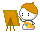 A 5x5 contact sheet of pixel art frames showing a cartoon character painting at an easel, with subtle color variations in the paint palette across sampled frames.