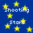 Blue background with yellow stars and repeated white text reading 'Shooting' and 'Stars' in pixelated font.
