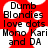 Red and white pixelated icon with text reading 'Dumb Blondies love dots Mono Kari and DA' in black block letters.