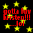 Red text on black background with yellow stars, displaying 'gotta luv Kristen!!! ...lol' in four repeated sections.