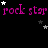 Animated icon with repeating pink text 'rock star' on black background, scattered white and gray stars moving across the scene.