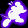 White cartoon character with rounded ears and large feet in various running poses against a black background, outlined by purple glow.